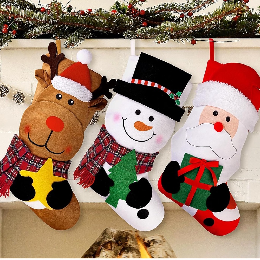 Festive Holiday Stockings Set - Reindeer, Snowman, and Santa - Multicolor